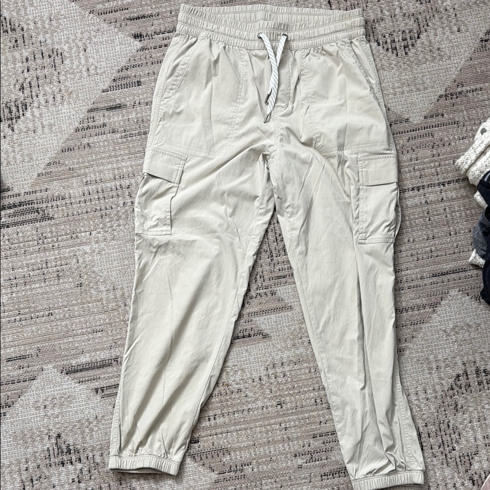 VUORI Light Beige Cargo Jogger Pants with Drawstring Waist